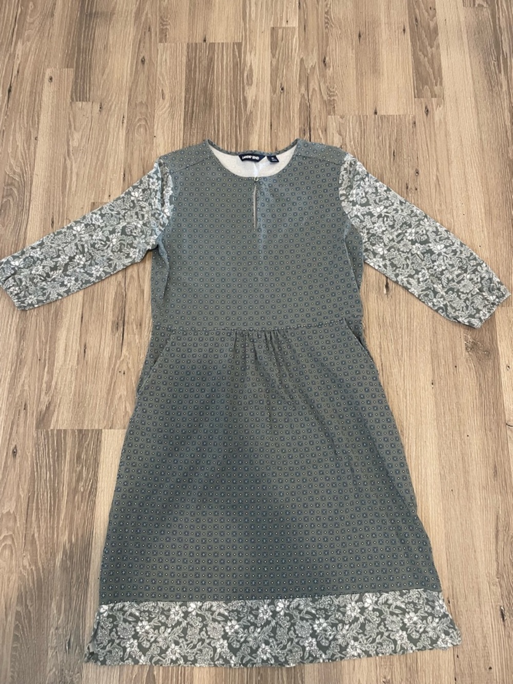 Lands' End Teal Floral-Print Quarter Sleeve Women’s Dress